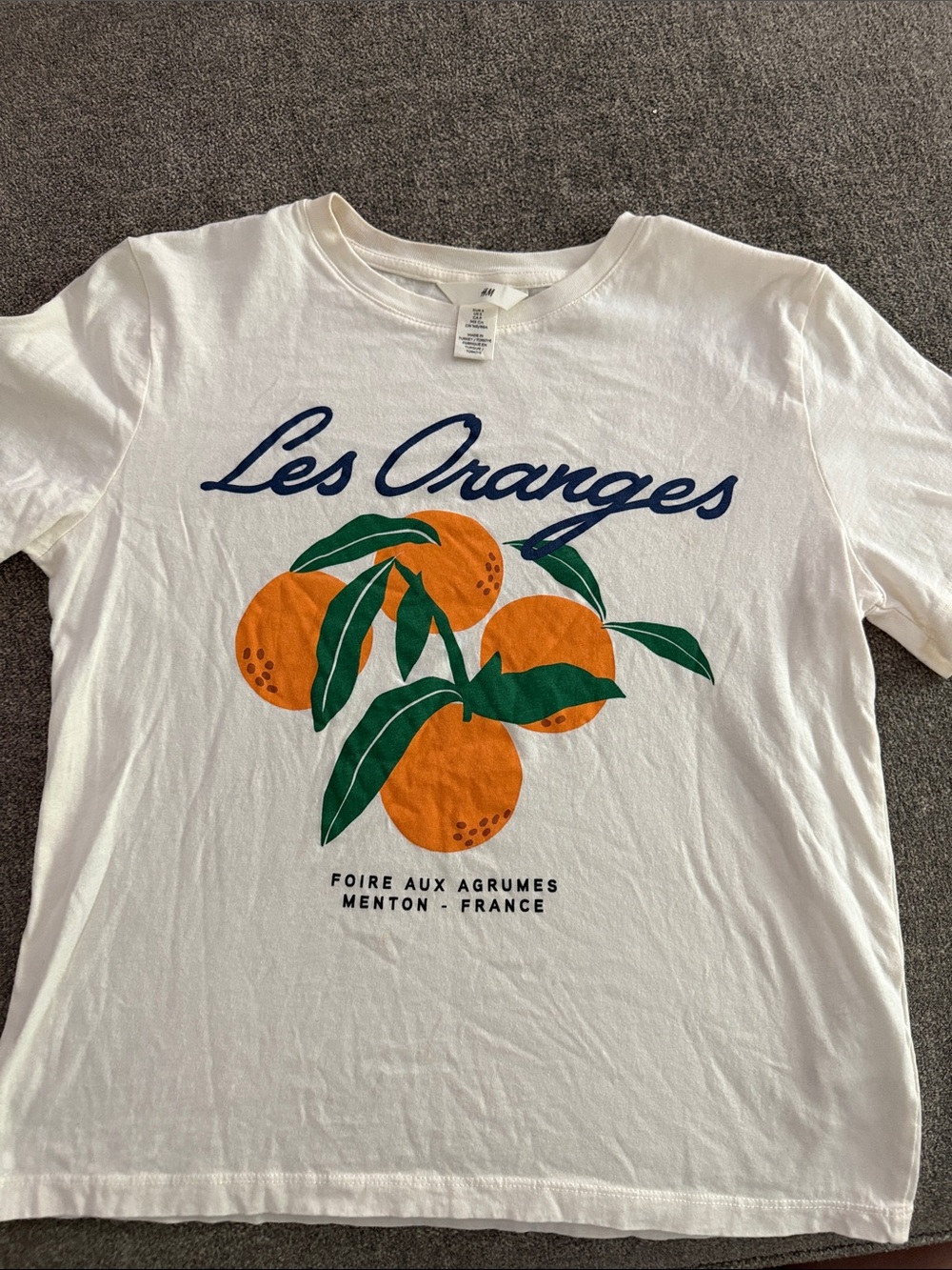 H&M Off-White Ribbed Neck Short Sleeve Tee